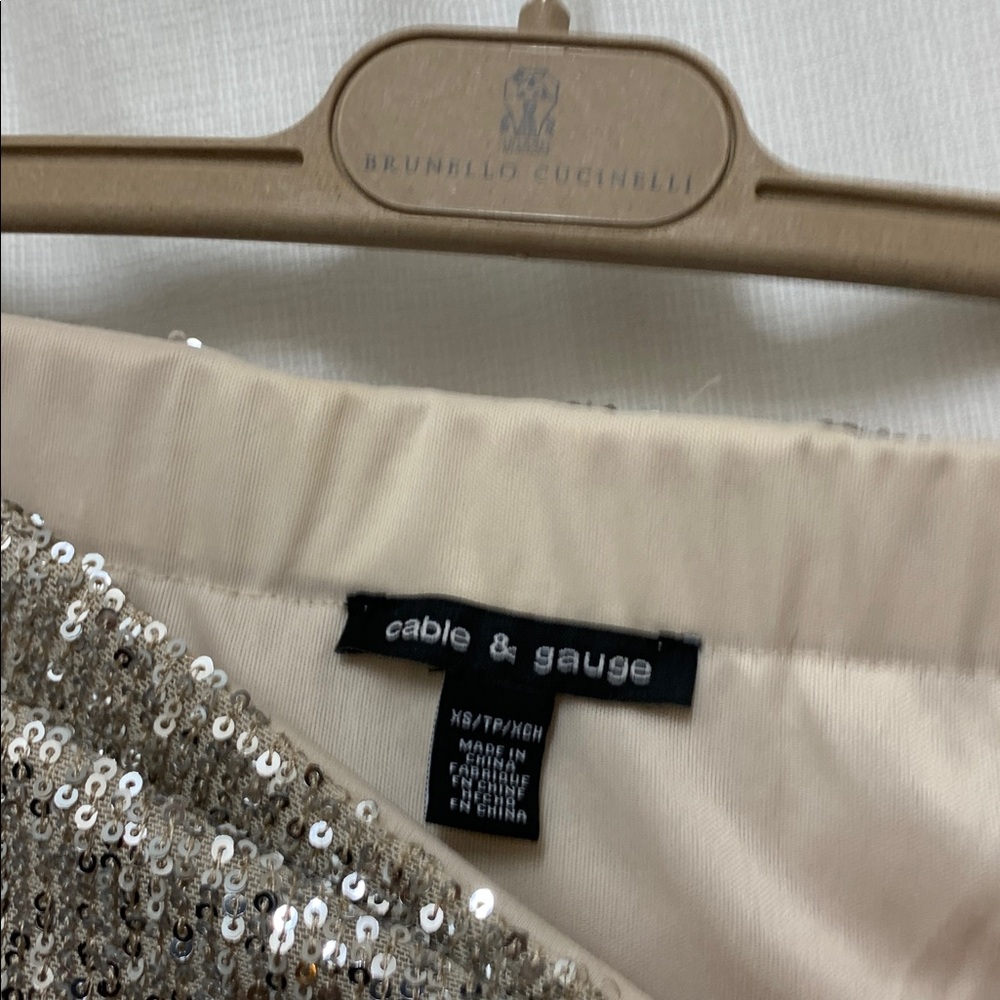 Champagne Sequin Set Elegant Matching Long Sleeve Blouse & Midi Skirt - Picture 6 of 10
